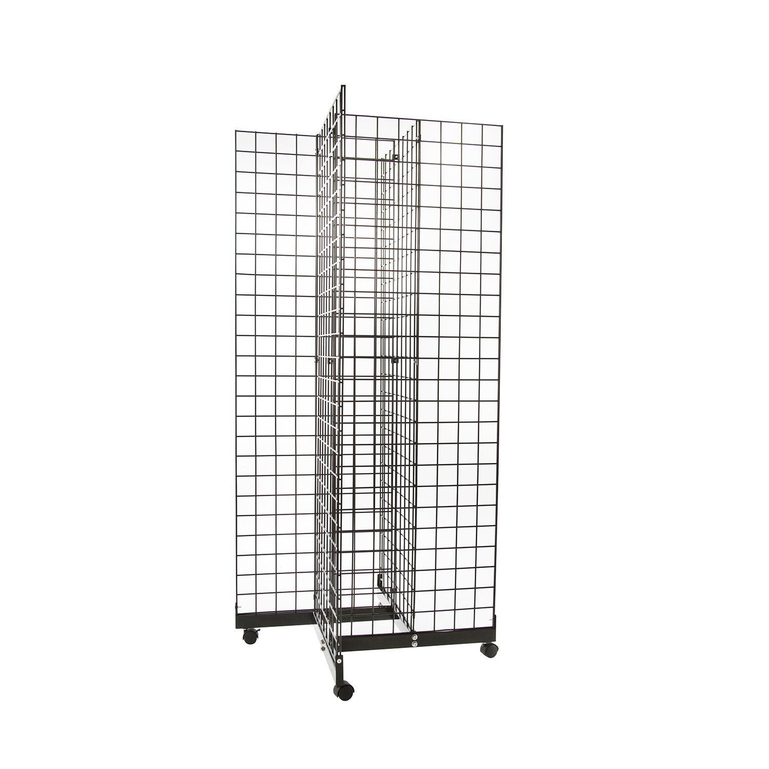 Only Hangers Black 4-Way Wire Grid Tower with Base and Casters - 2' x 6' Wire Grid Panel 4-Sided Rolling Display Rack