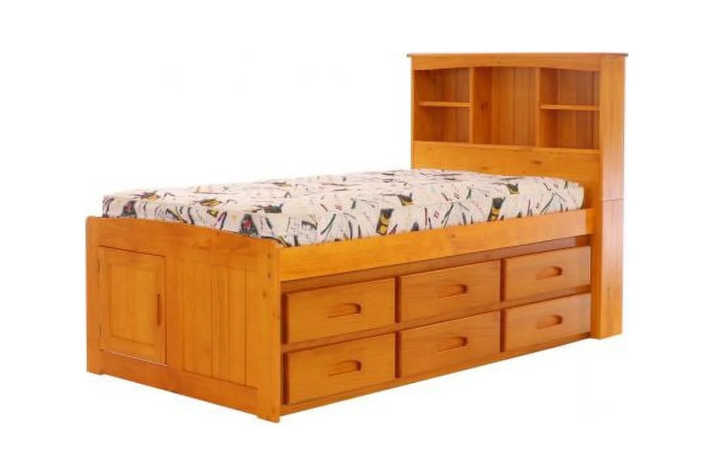 Discovery World Furniture - Full Size Bed Frame with Headboard Bookcase Captain Bed with 6 Drawers, Full Size Bed with Storage, Charcoal