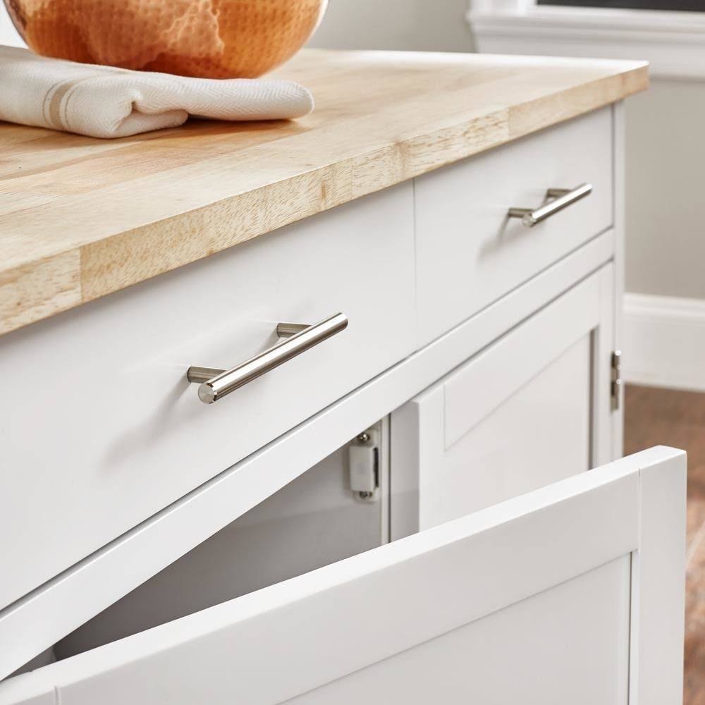StyleWell Glenville White Kitchen Cart with 2 Drawers, White with Natural Wood Top