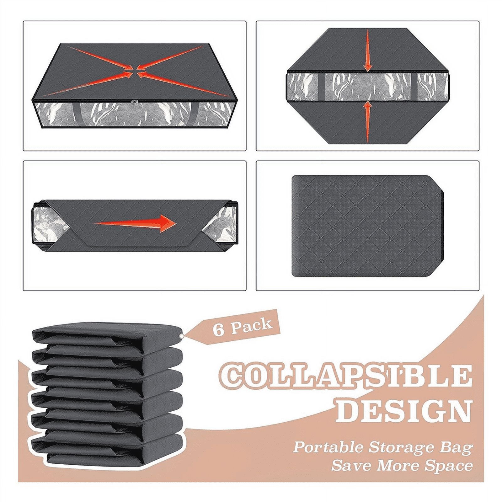 Storage Bags, Clothes Storage, Under Bed Storage Containers with Handles, Capacity Storage Bins, Foldable 6Pcs,6 x Storage Bags,grey