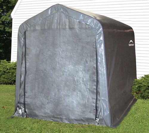ShelterLogic 10' x 10' Shed-in-a-Box All Season Steel Metal Round Roof Outdoor Storage Shed with Waterproof Cover and Heavy Duty Reusable Auger