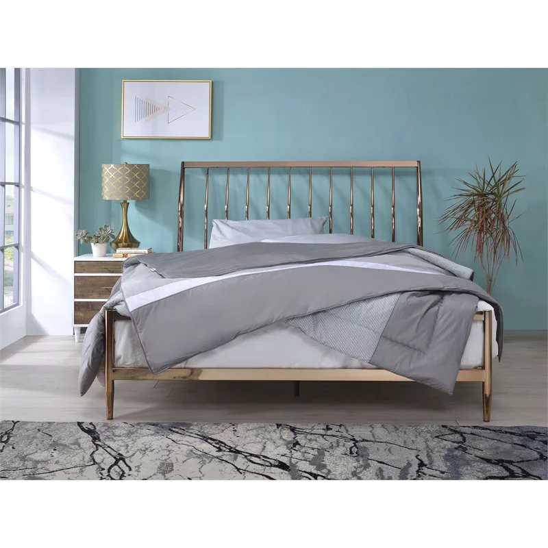 Bowery Hill Contemporary Queen Metal Frame Sleigh Bed in Copper and Rose Gold