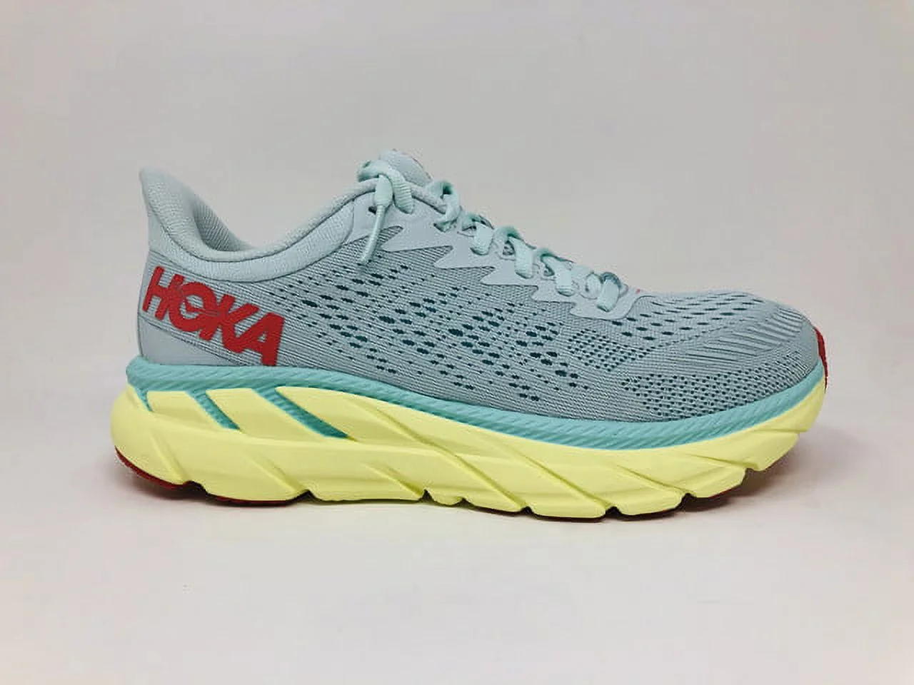 HOKA Women's Clifton 7 Road Running Shoes, Morning Mist/Hot Coral, 10.5 B(M) US