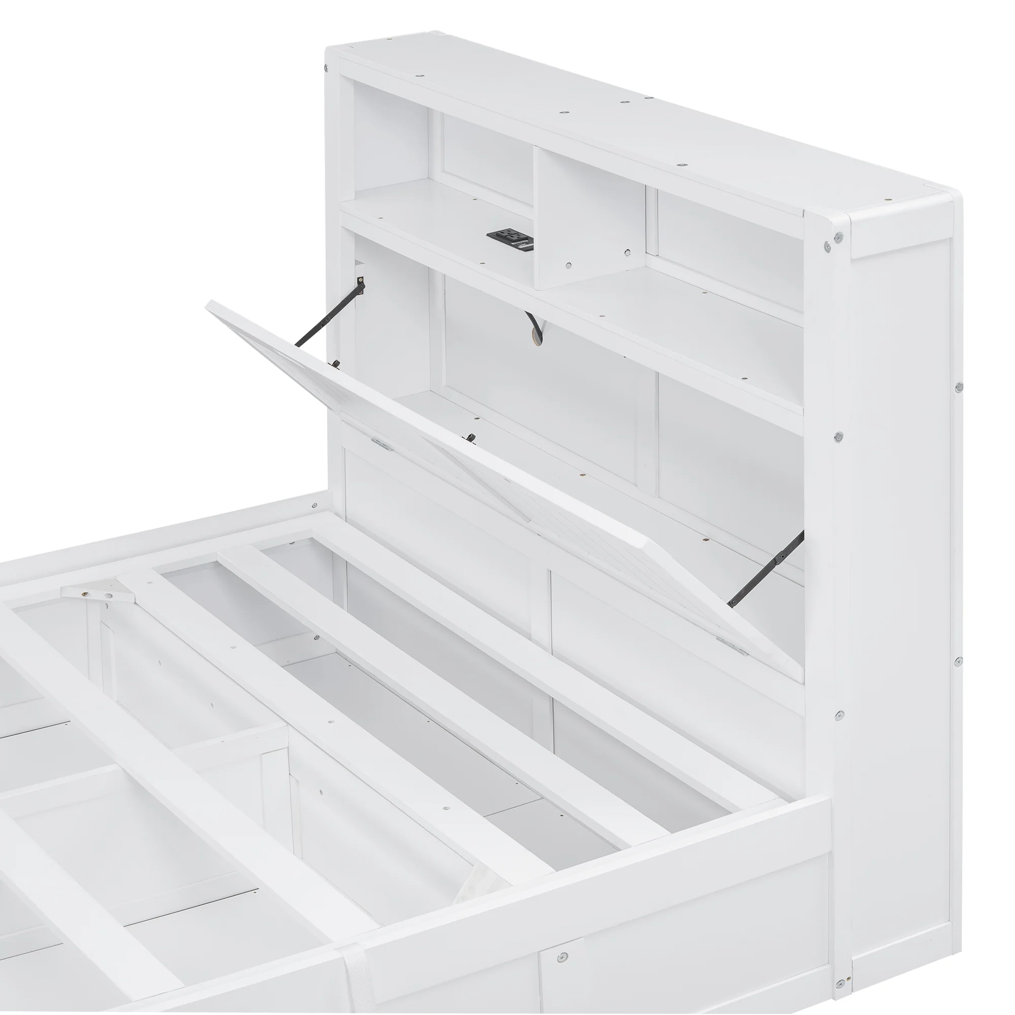 Churanty Full Size Platform Bed with Storage Shelves Headboard, Hydraulic Cabinets and 2 Drawers Underneath
