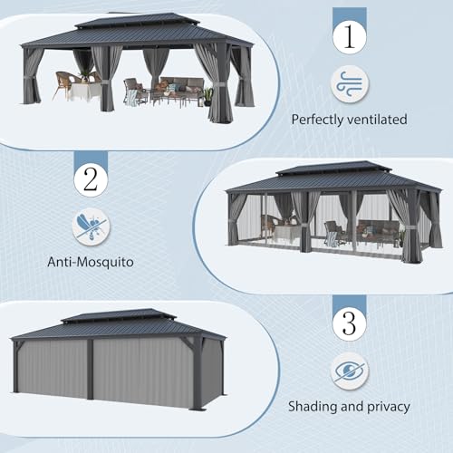 Aoxun 10' X 12' Hardtop Gazebo, Aluminum Outdoor Gazebo with Galvanized Steel Double Top Canopy