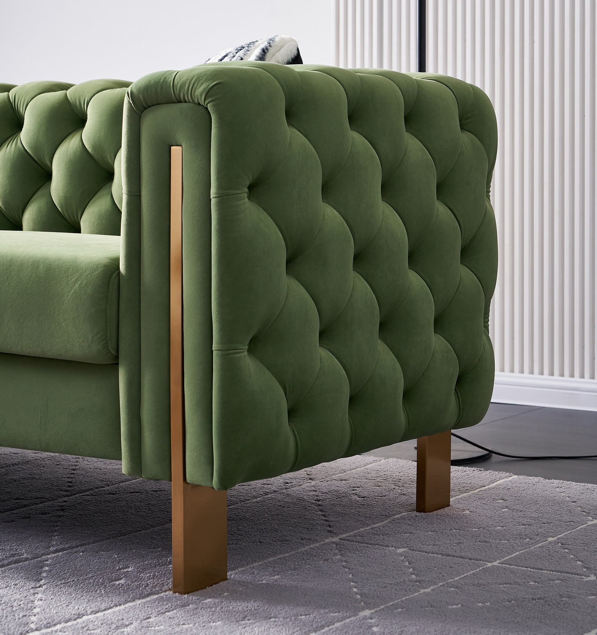 Sofa Couch for Living Room Comfy Couches Tufted Velvet Furniture, with 2 Pillows, 84 inches, Green