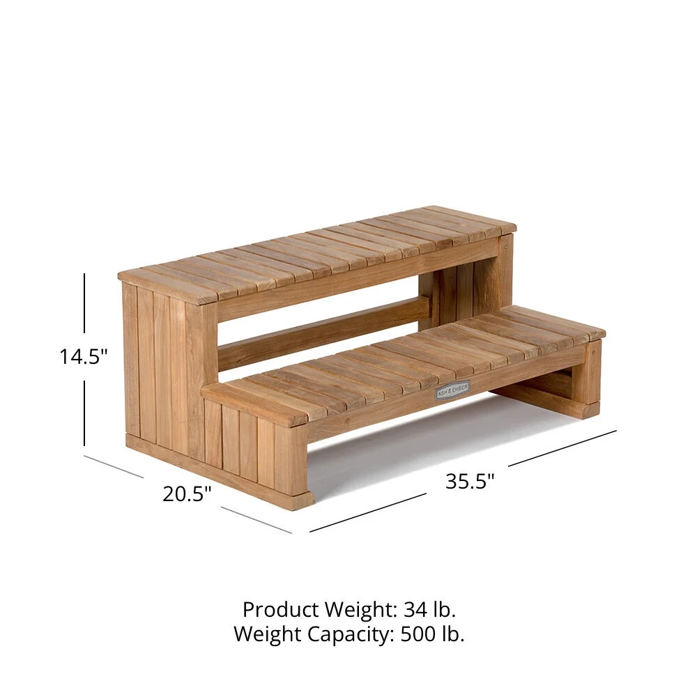 Titan Great Outdoors Teak Portable Spa Steps, 2-Tier Hot Tub Steps