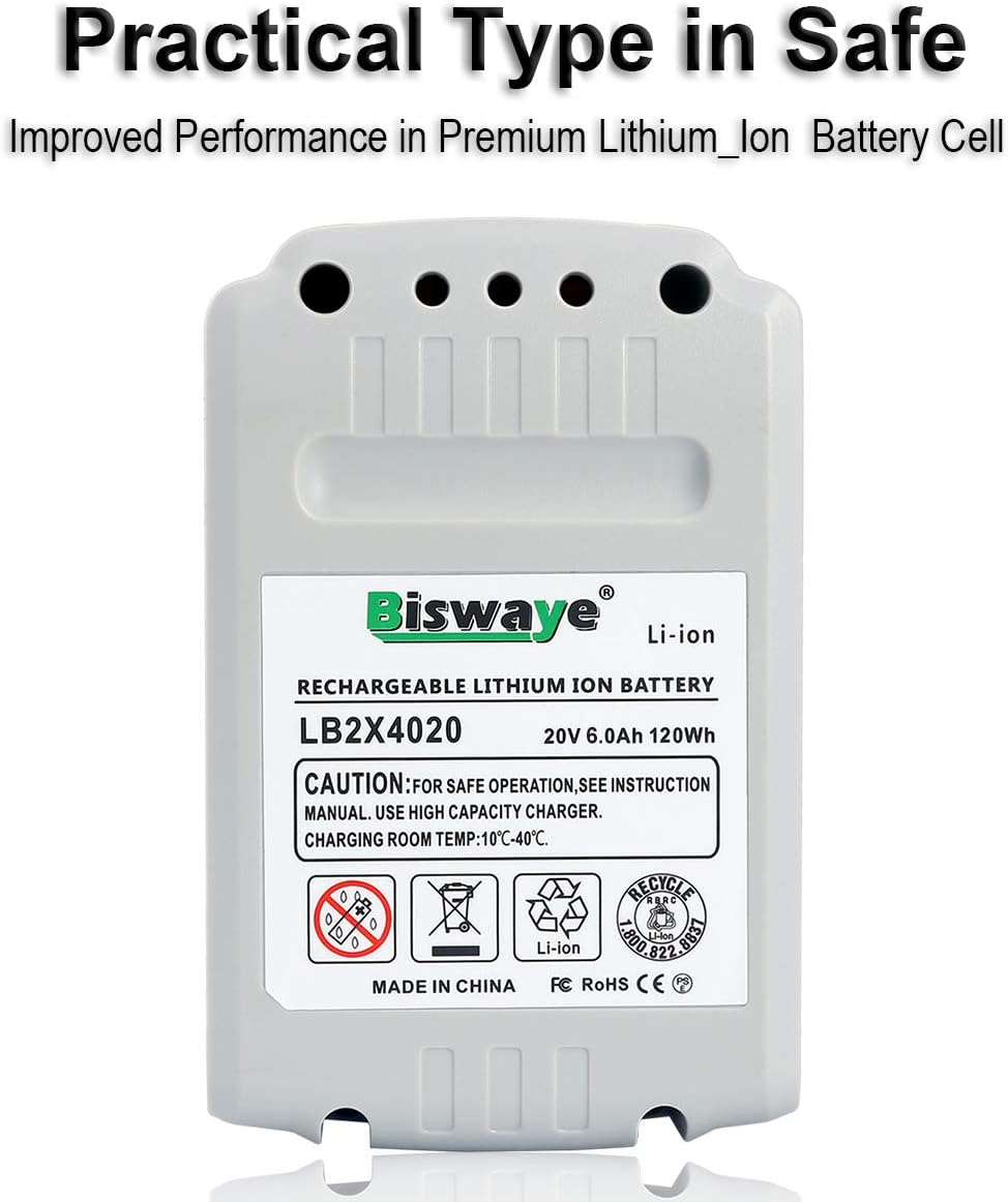 Biswaye 2Pack 20V MAX 6.0Ah Battery Replacement for Black & Decker 20-Volt Max Lithium Battery LBXR20 LB2X3020-OPE LBXR2020-OPE LB20 LBX20 LBX4020