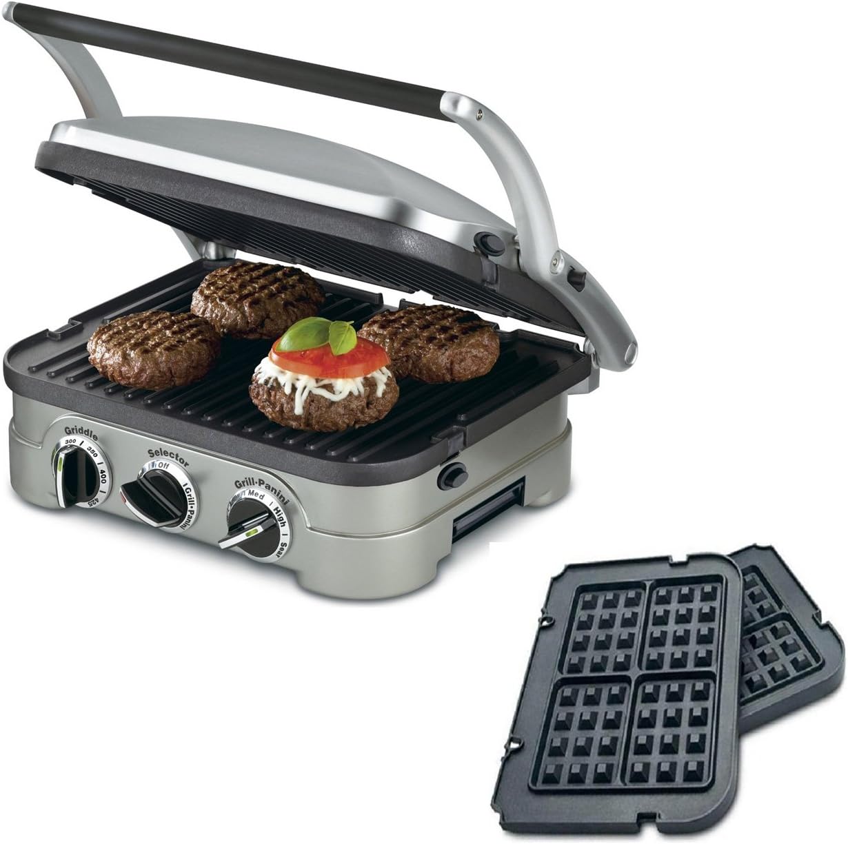 Cuisinart 5-in-1 Grill Griddler Panini Maker Bundle with Waffle Attachment (GR-4N) - Includes Grill and Waffle Plates