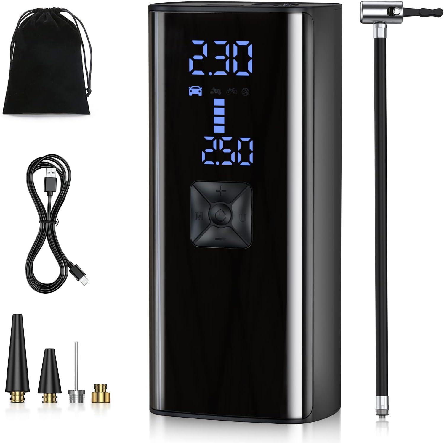 GHHKUD Portable Tire Inflator Air Compressor, Mini Inflator Electric Pump with Large Battery for Car