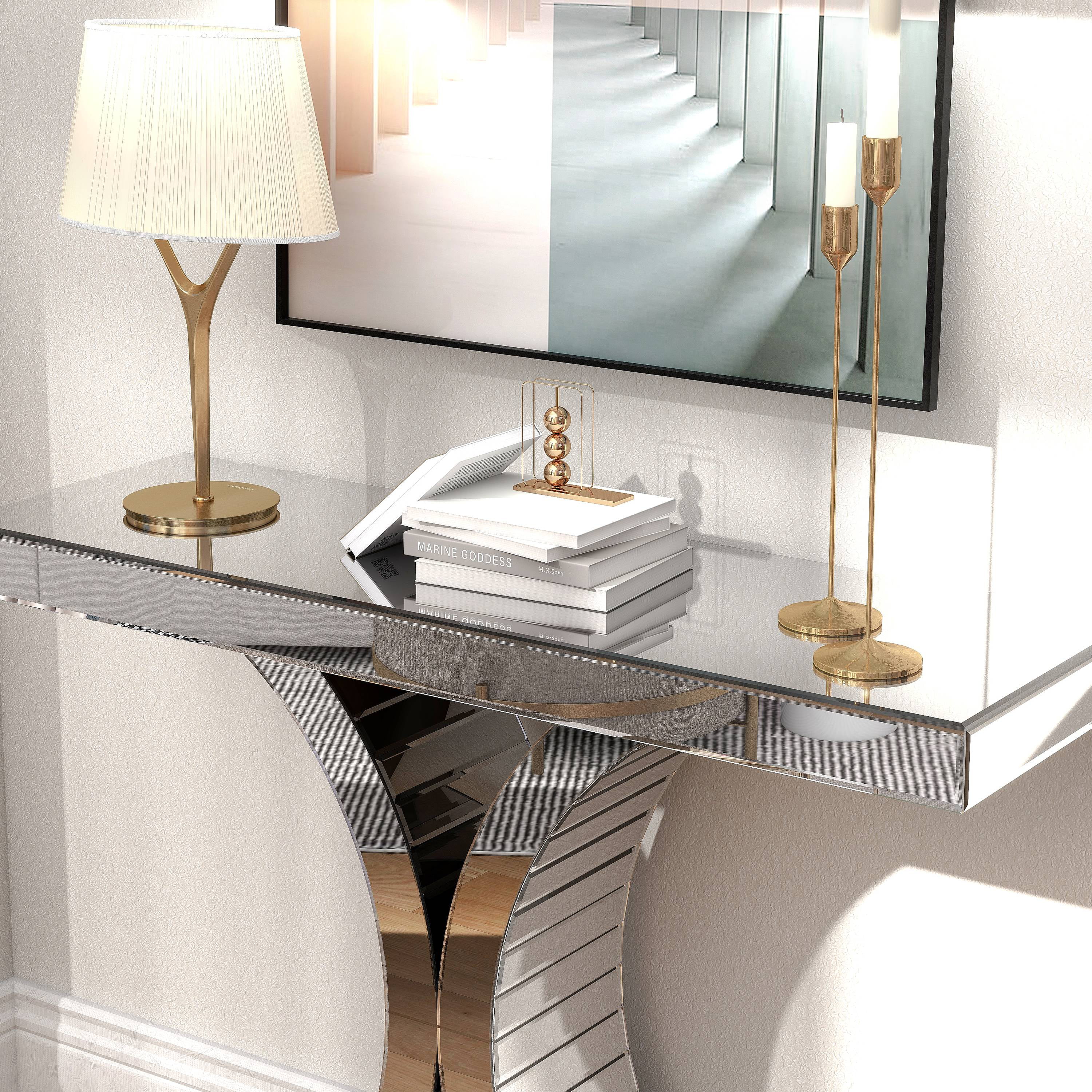 Modern Mirrored Console Table Glass Accent Table X-Cross Sofa Table Entryway Table for Hallway Living Room Bedroom
