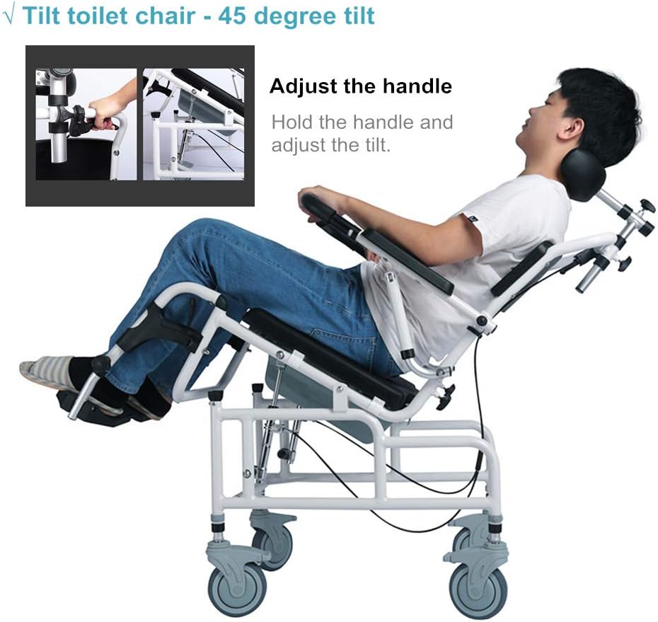 Nurth Tilt-in-Space Reclining Shower/Toilet Commode Chair, with Padded Seat, Back, Armrests. Care 4-in-1 Multifunction Chair