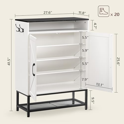 Shoe Storage Cabinet, Farmhouse Shoe Cabinet for Entryway, 6-Tier Shoe Organizer with Doors and Shelves