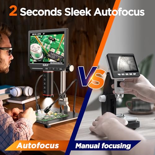 Elikliv Autofocus 4K Digital Microscope EM4K-AF, 52MP Soldering Microscope for PCB Repair, Coin Inspection & Watchmaking, 2000X Magnifier Scope