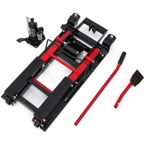 Hydraulic Motorcycle Lift Jack 1500Lb Capacity ATV Scissor Jack with 4.7-14.57in Height Adjustment, Non-Slip Platform & 360° Swivel Casters