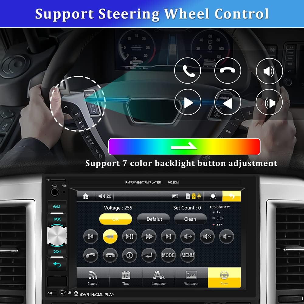 UNITOPSCI Car Multimedia Player Double Din Bluetooth Car Stereo 6.2 Inch Touch Screen Car Radio Hands Free Call MP5 Player USB SD Auxiliary Input FM