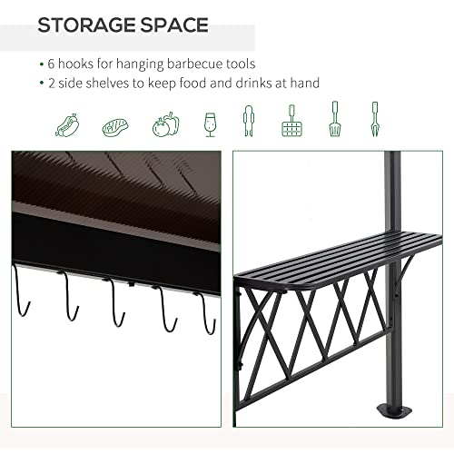Outsunny 9' x 5' Grill Gazebo, Hardtop BBQ Gazebo Canopy with 2-Tier Polycarbonate Roof, Shelves Serving Tables and Hooks