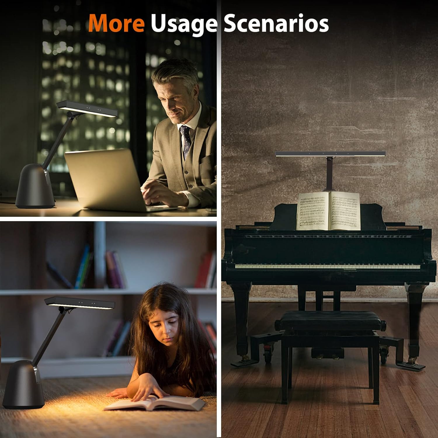 Quntis 55'' Ultra Wide Illumination Piano Light, 12W LED Professional Eye Caring Piano Lamp with Auto-Dimming, Dimmable Modern Reading Desk Lamp