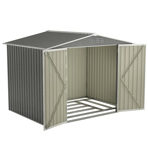 6x4 ft Small Outdoor Metal Storage Shed with Floor Frame & Lockable Door, Heightened Entry Garden Tool Shed for Backyard, Durable Galvanized Steel