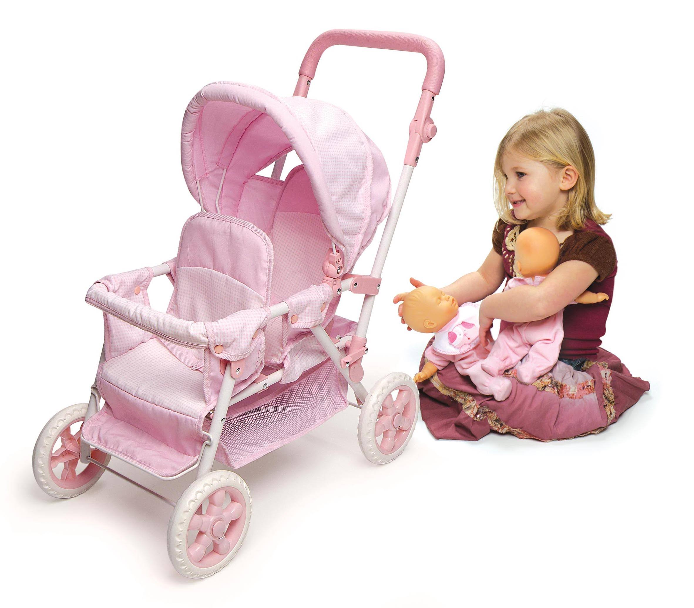 Badger Basket Gingham Double Front-To-Back Doll Stroller, Pink