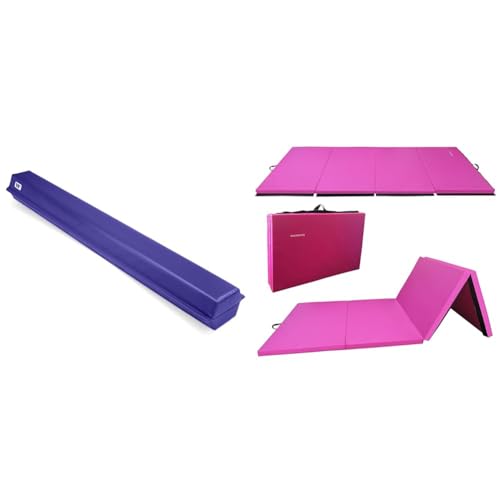 We Sell Mats 9 ft Folding Foam Balance Beam Bar and Signature Fitness 4'x8'x2" Extra Thick High Density Gymnastics Aerobics Folding Mats