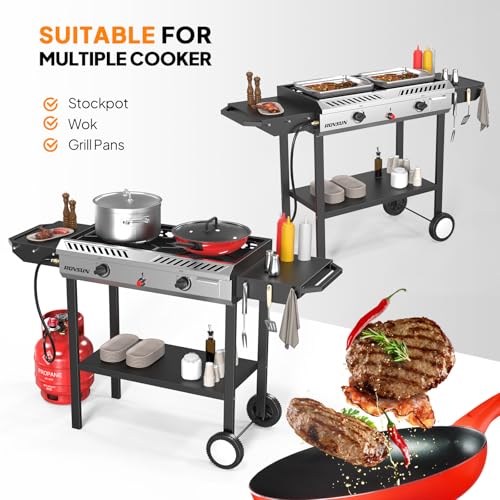 ROVSUN 2 Burner Outdoor Propane Gas Stove with Auto-ignition, Regulator & Shelf, 150