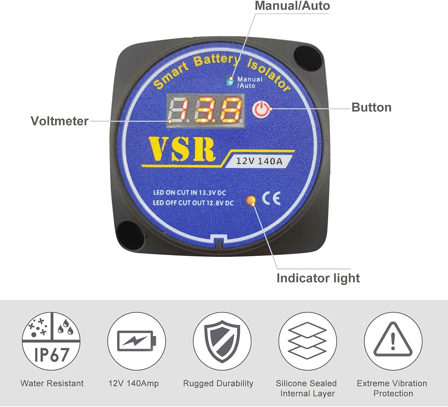Dual Battery Isolator 12V 140Amp, Voltage Sensitive Relay VSR