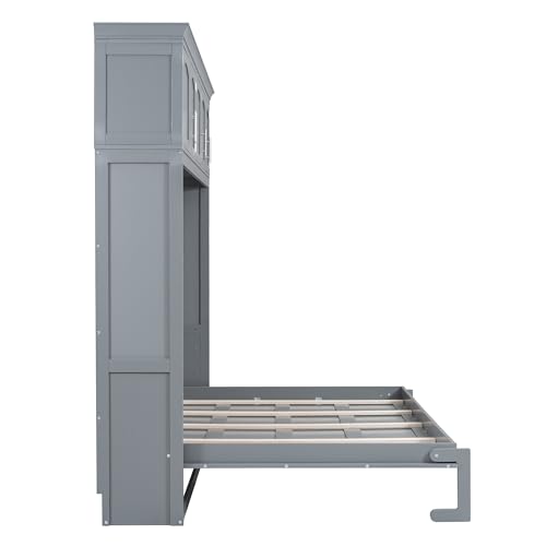 Harper & Bright Designs Full Size Murphy Bed Wall Bed with Storage Cabinets, Space-Saving for Multipurpose Guest Room Bedroom or Home Office, Gray