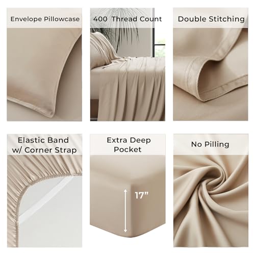 Luxury Bamboo Market | Queen Size Bed Sheet Set | 100% Viscose Made from Bamboo | Organically Grown | Ultra Soft | Cooling Sheets for Hot Sleepers |