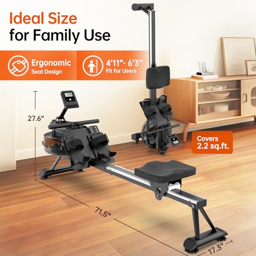 YAMO Water Rowing Machine for Home, Row Machine with 330LB Weight Capacity, Support Bluetooth & Compatible with Apps