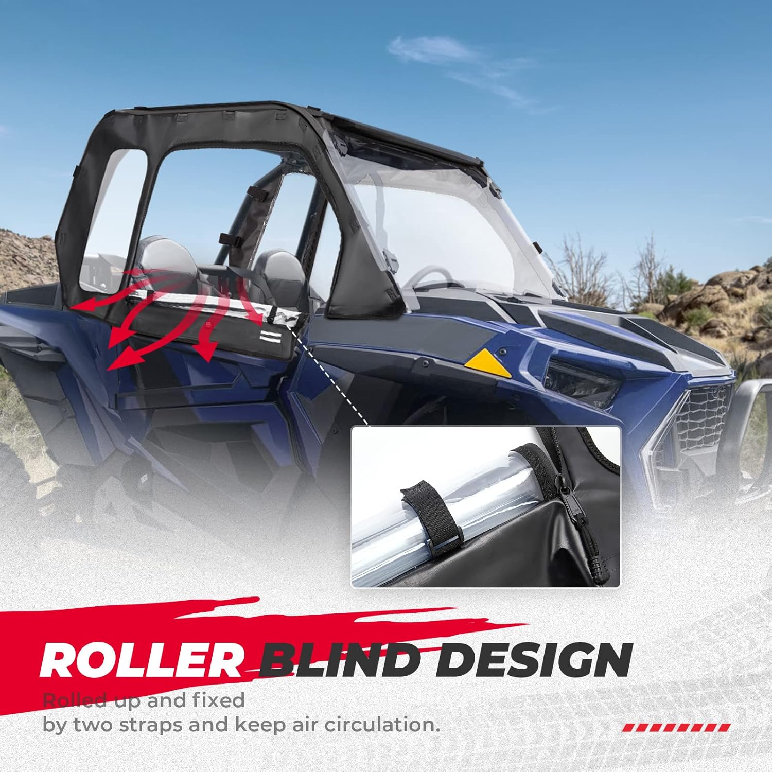Kemimoto RZR Soft Cab Enclosures, 2 Soft Upper Doors with Zippers, RZR Upper Windows Water-resistant Clear Tinted Standard Rear Windshield