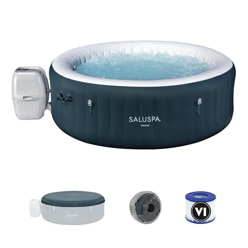 Bestway SaluSpa Aruba AirJet 2 to 3 Person Inflatable Hot Tub, 67 x 26 Inch Round Portable Outdoor Spa with 110 Soothing Jets and Cover, Gray
