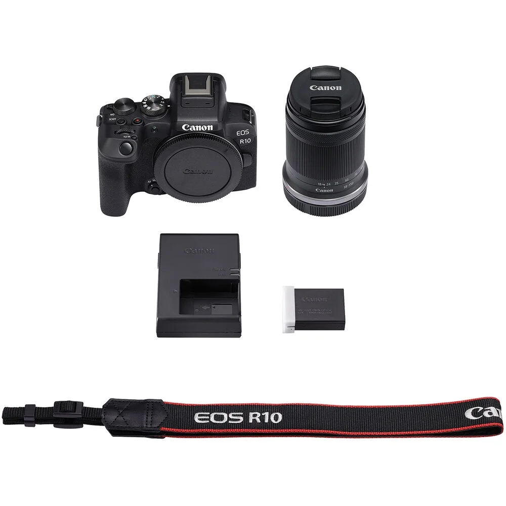 Canon EOS R10 Mirrorless Camera with 18-150mm Lens (5331C016) + Sony 64GB TOUGH SD Card + Bag + Card Reader + Flex Tripod + Hand Strap + Memory