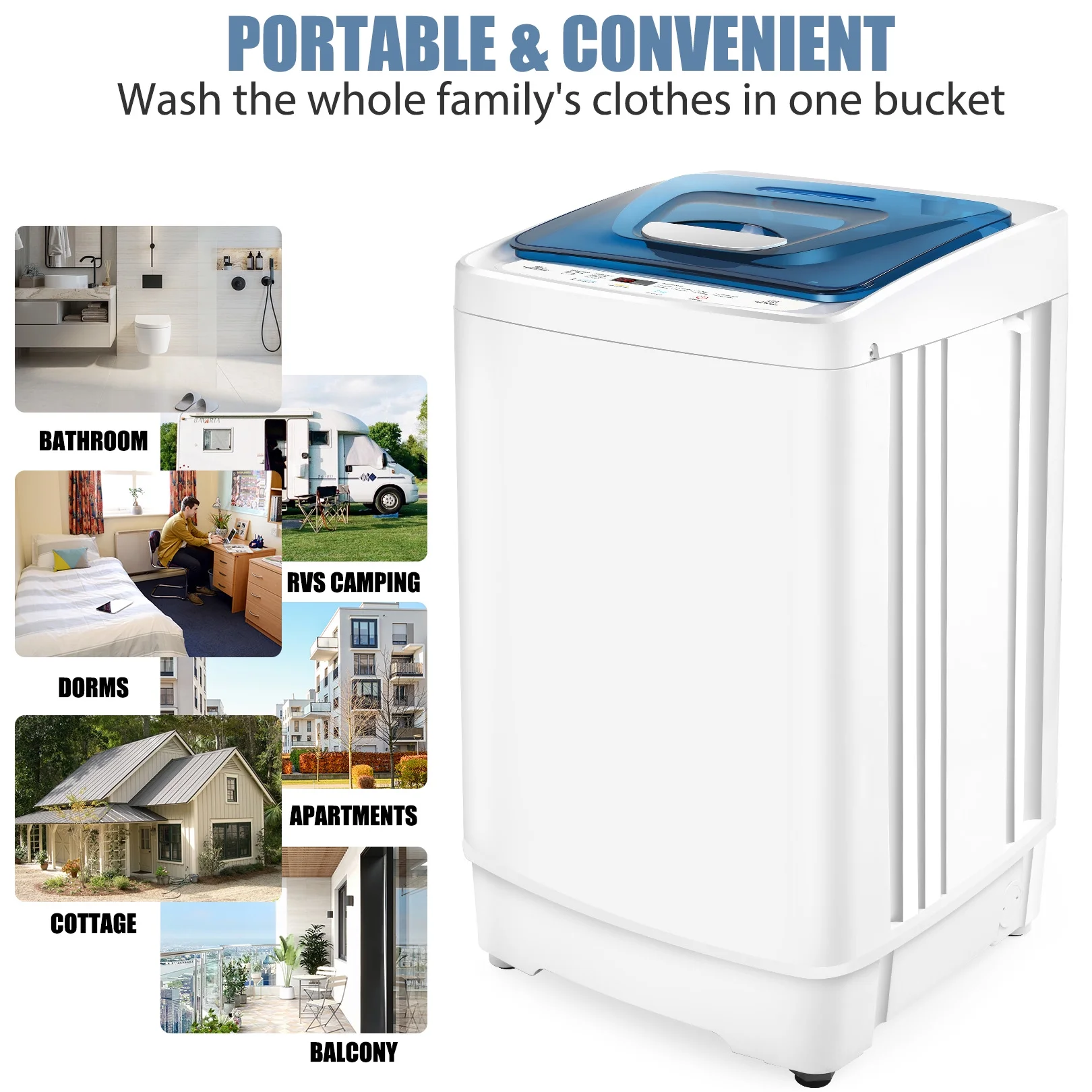 Qhomic Fully Automatic Washing Machine, 17.8lb Large Capacity Portable Washing Machine with Dual Inlets for Hot and Cold Water