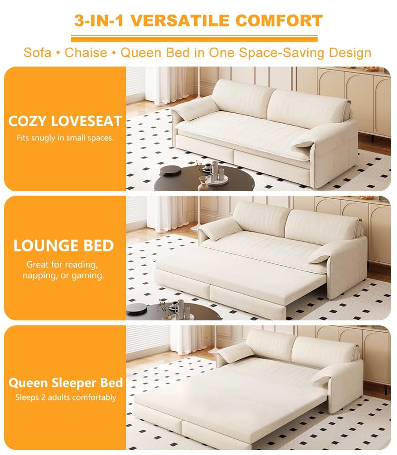 70.1" Futon Sofa Bed Queen Size, Pull Out Bed, 3-in-1 Convertible Sleeper Sofa with 2 Soft Pillows, Modern Velvet Futon Couch for Living Room