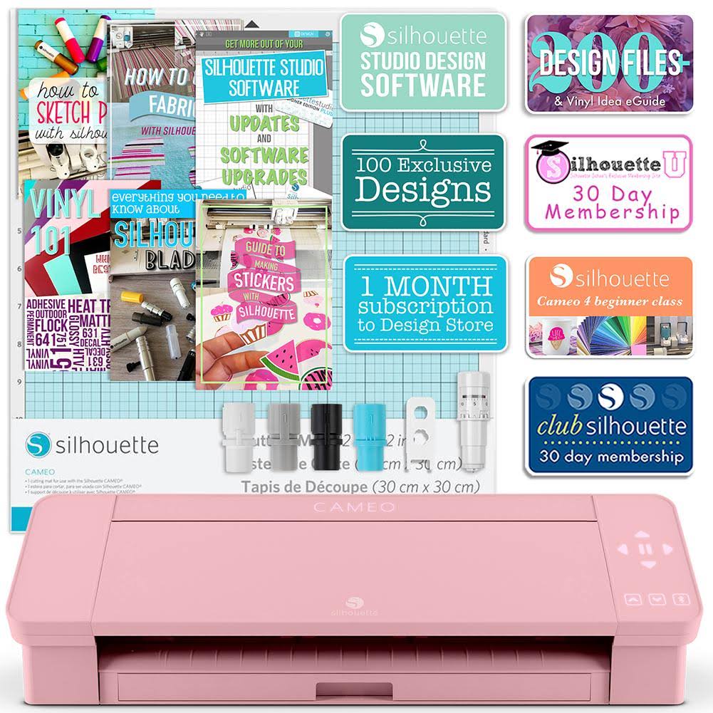 Silhouette Blush Pink Cameo 4 w/ 26 Oracal Glossy Sheets, Guides, 24 Sketch Pens, and More