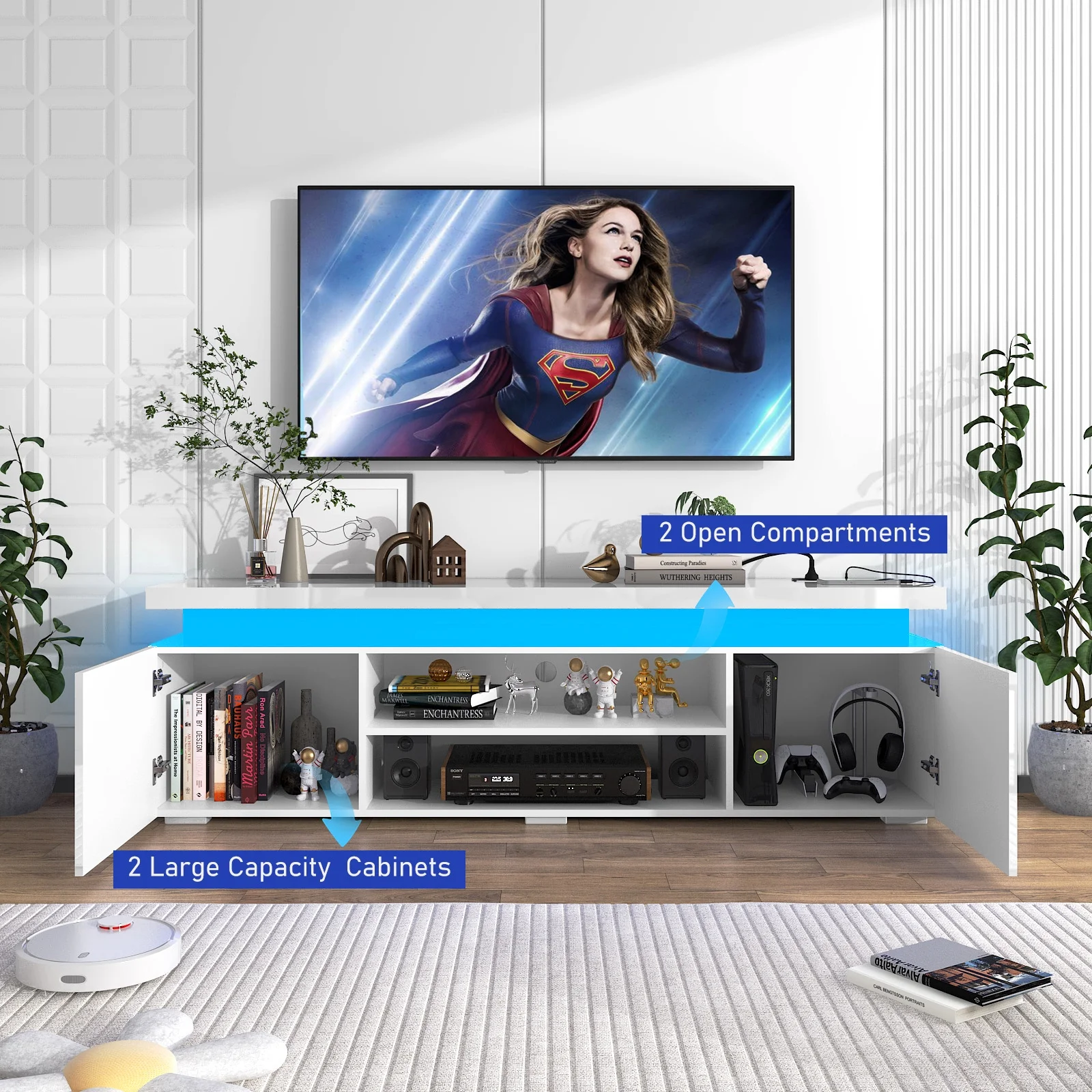 LED TV Stand for up to 85" TVs with Power Outlet