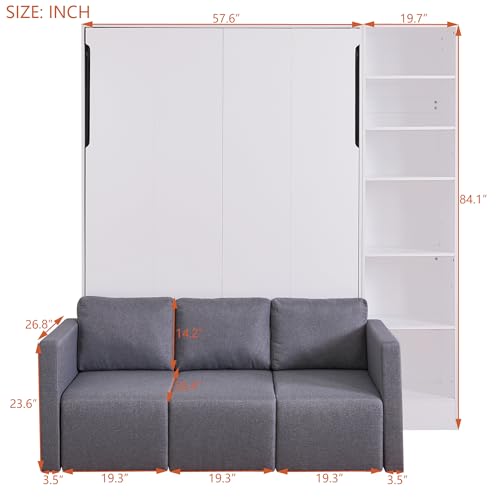 Ball & Cast Murphy Bed Wall Bed Queen Size with Cushion,Sofa Platform Bedfram Chest can be Folded,Wood Folding Hideaway w/Slat Support