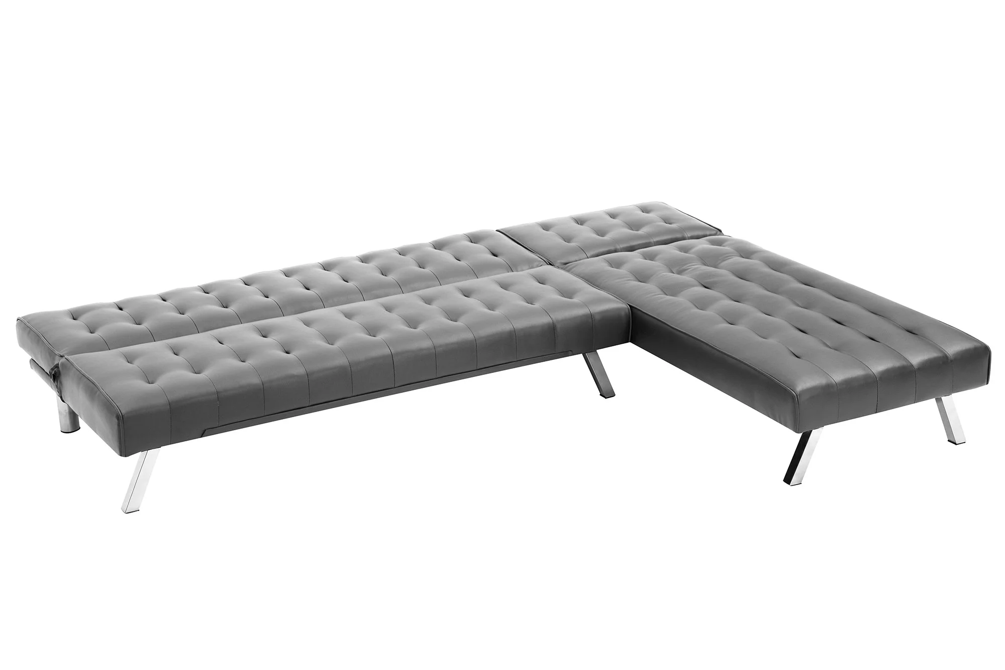 Reversible Sectional Sofa Sleeper Grey Pu With Metal Legs