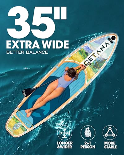 CETANA 11'6×35" Extra Wide Stand Up Paddle Board for Adults & Youth, 400lb Capacity Inflatable Paddle Board, Sup for 2+1 Person with Removable US Fin