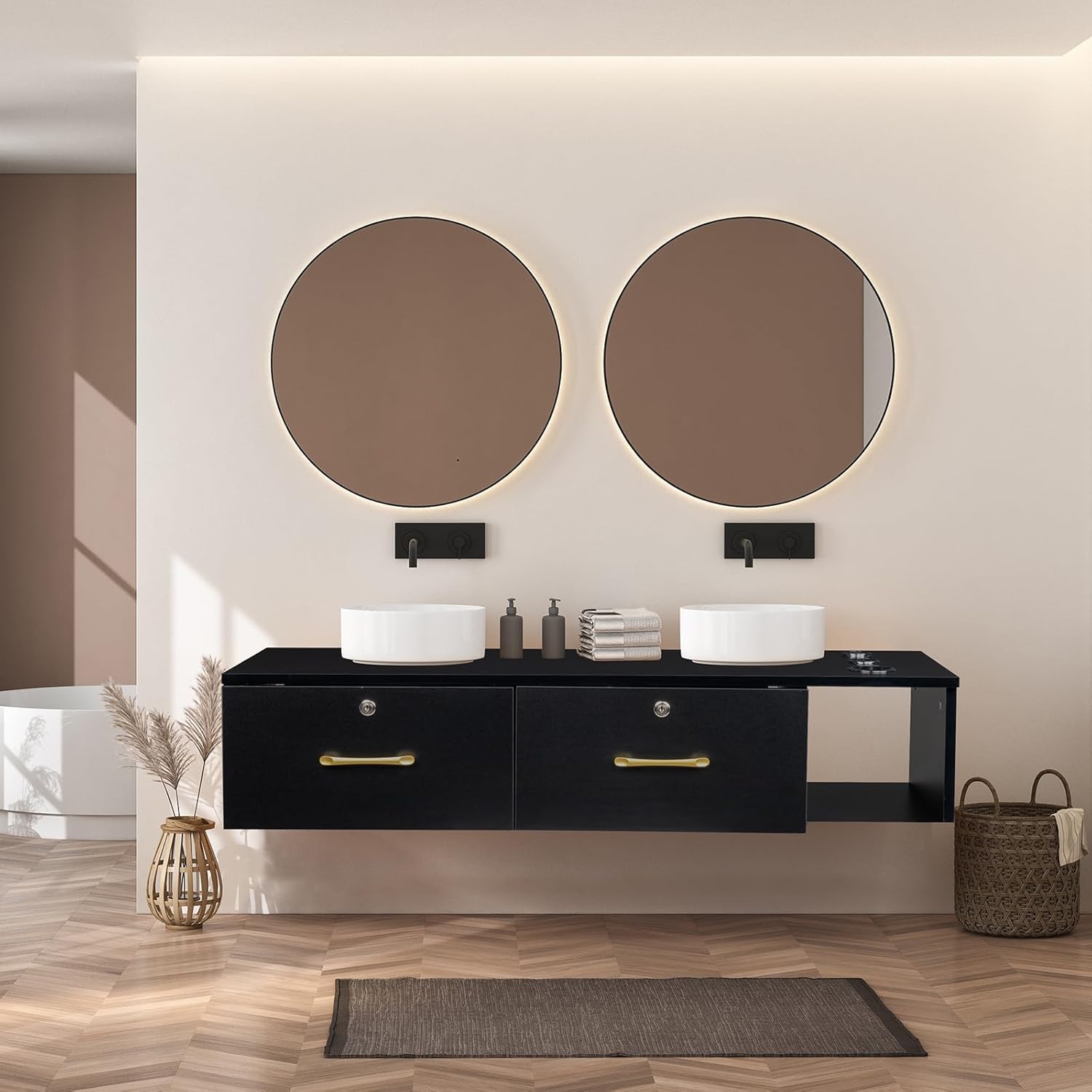 Black Wall Mount Station with Drawers Storage Beauty Salon Spa Equipment, Salon Cabinet Storage for Barbershop Beauty Spa Salon