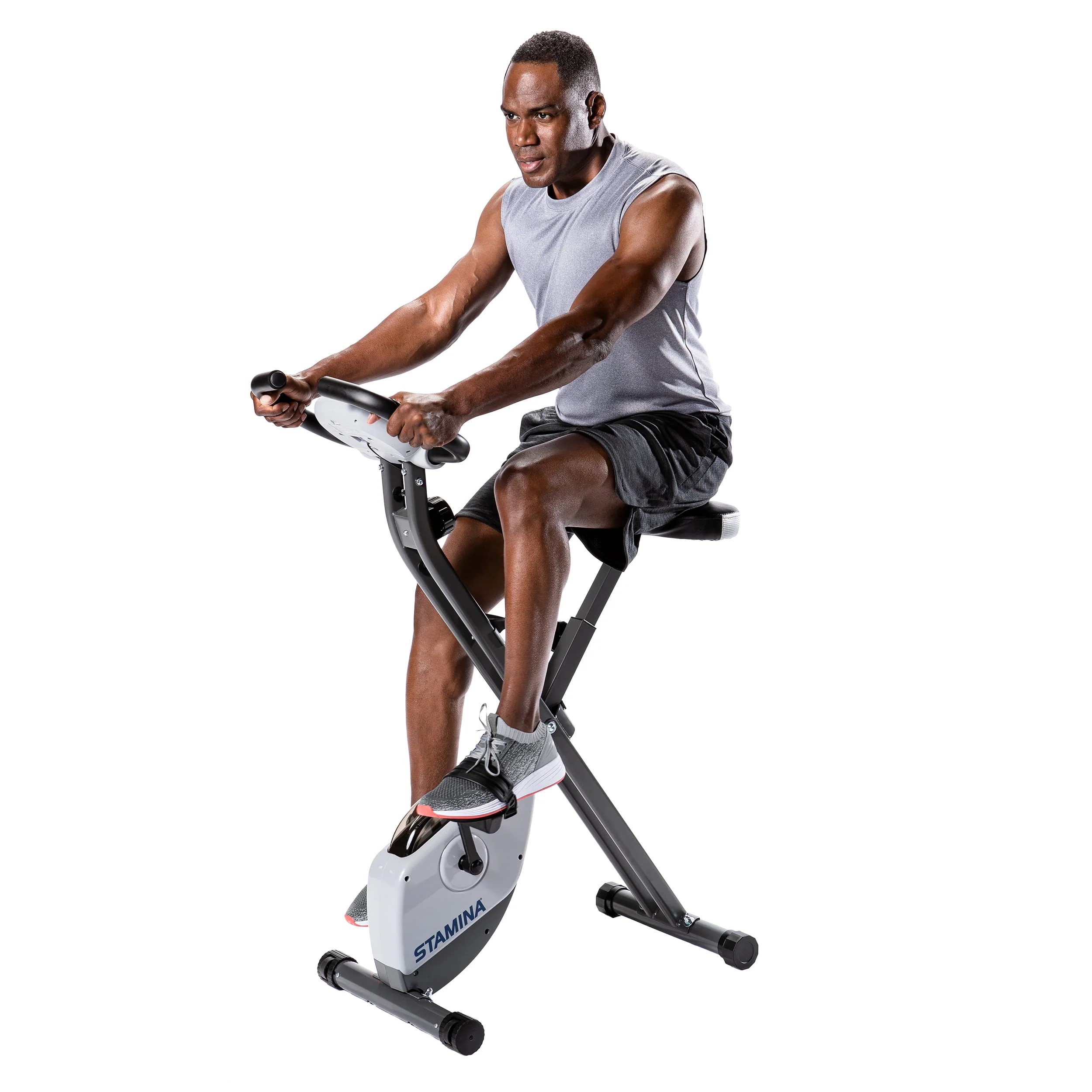 Stamina Cardio Exercise Bike with Heart Rate Sensors and Extra Wide Padded Seat, Folding Design for Storage - Exercise Bike