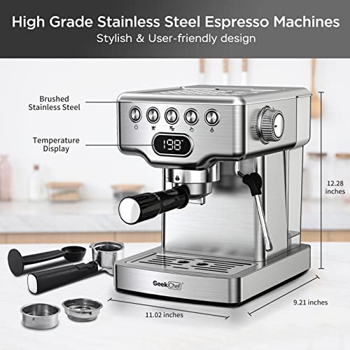 Geek Chef Espresso Machine, 20 Bar Espresso Maker with Milk Frother Steam Wand, Compact Coffee Machine with for Cappuccino,Latte, Fast Heating