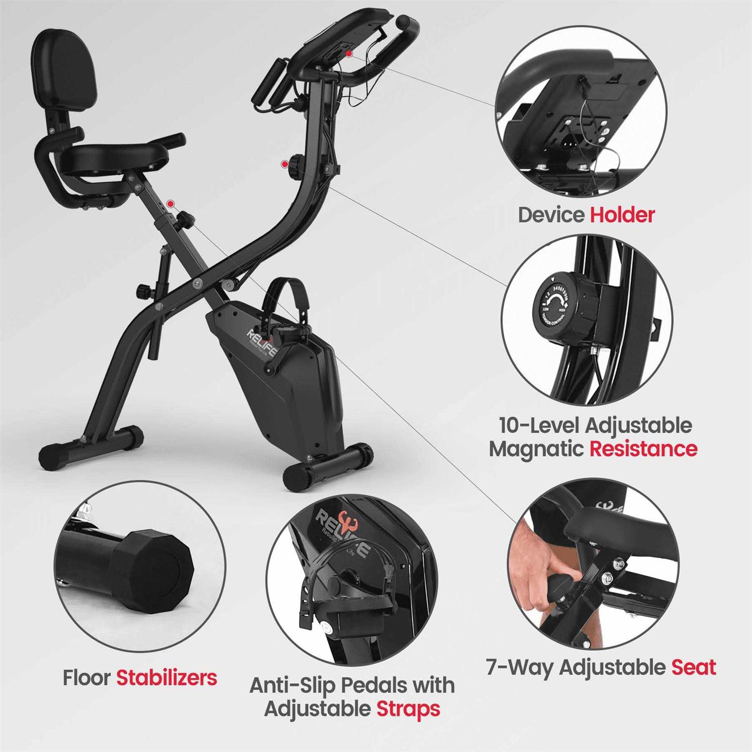 Relife Sports 3 in 1 Upright Exercise Bike with Resistance Bands Recumbent Stationary Bike for Home - Sports Supplies Online Store