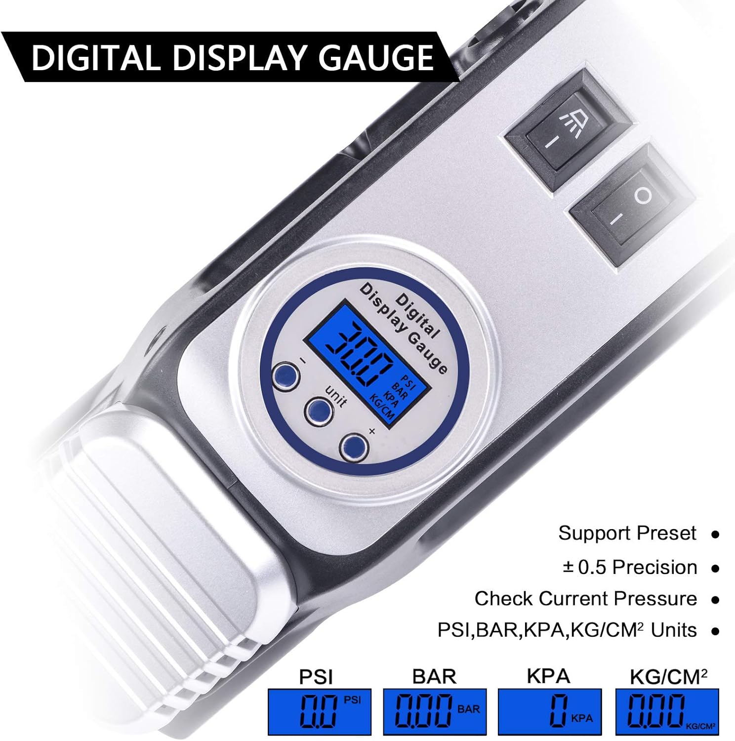 GSPSCN Portable Digital Tire Inflator,Heavy Duty Dual Cylinders 12V Auto Air Compressor Pump 150PSI with Warning Triangle