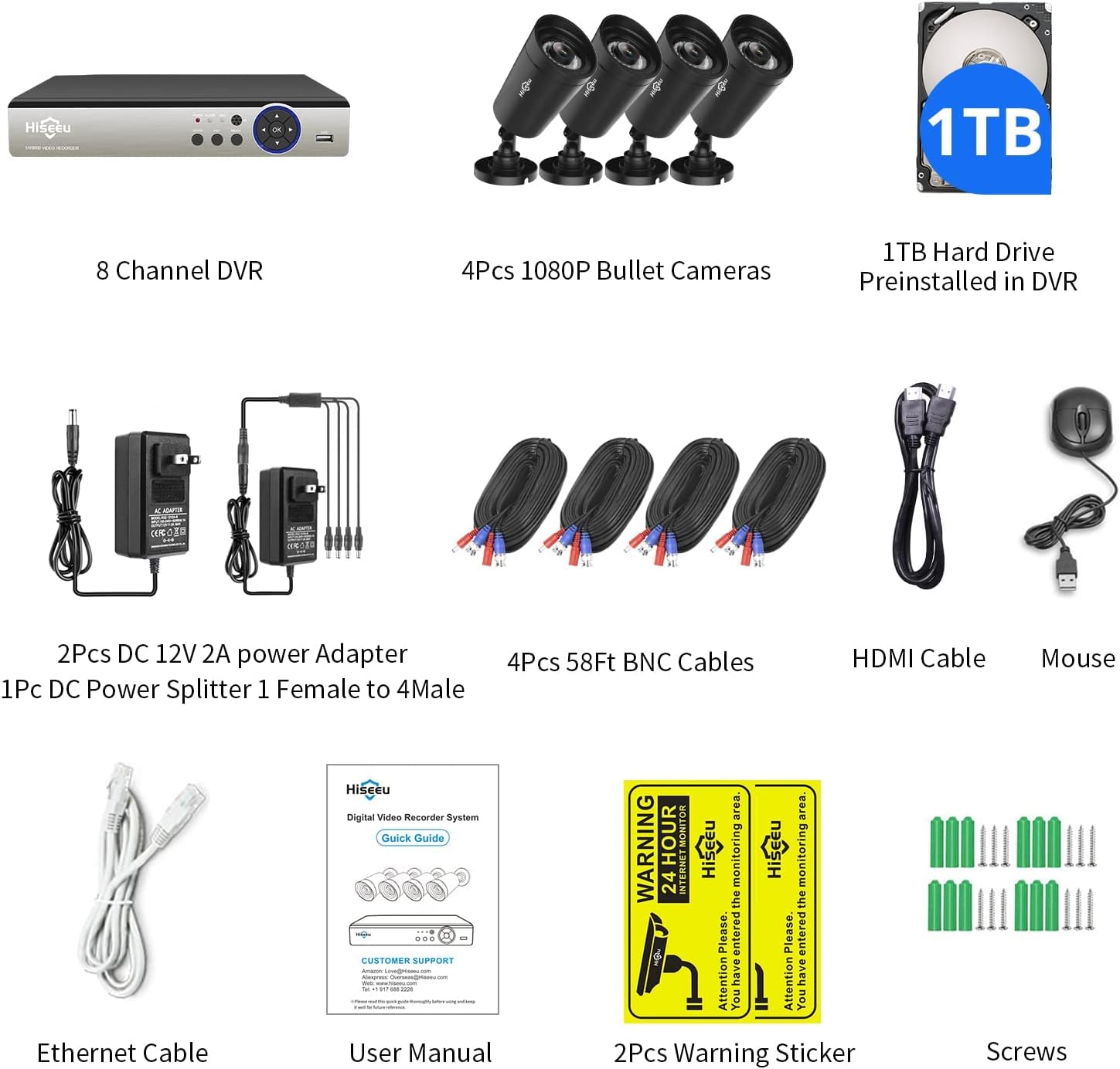 【3TB HDD】 Hiseeu 5MP 8Channel Security Camera System,8Pcs 5MP Super HD Wired Outdoor Cameras with Night Vision, Home Surveillance System