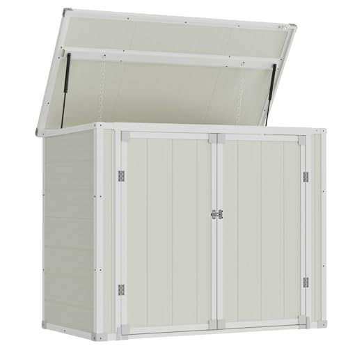 Amopatio 41 Cu Ft Outdoor Storage Shed, Horizontal Resin Trash Can Storage, Weather Resistance, Storage Box with Floor Included for Garden Tools