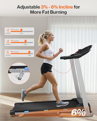 Folding Treadmill with Incline, 3.0 HP Quiet Treadmills for Home, 350 lbs Weight Capacity & 7.6 MPH