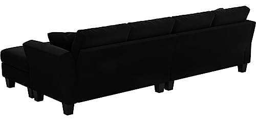 Belffin Velvet Sectional Couch L Shaped Sofa 4 Seater Sofa with Chaise L-Shaped Couches Convertible Sectional Sofa Black