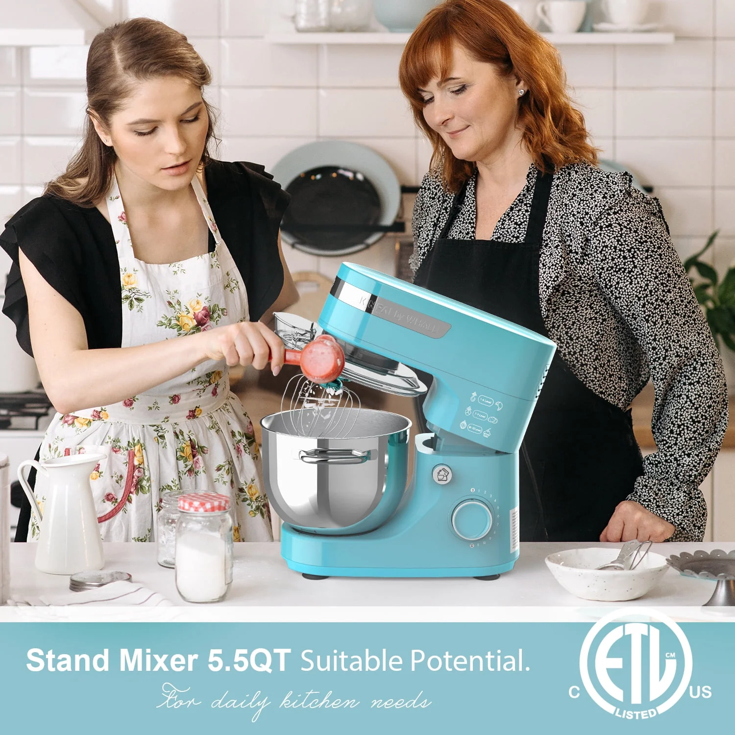 WHALL® Stand Mixer - 5.5Qt 12-Speed Tilt-Head Electric Kitchen Mixer with Dough Hook/Wire Whip/Beater, Stainless Steel Bowl (Blue)